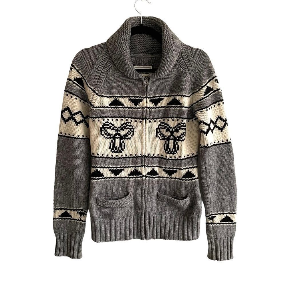 ARITZIA Tna Sea to Sky Wool Full Zip Front Cardigan Sweater Gray Black Cream M